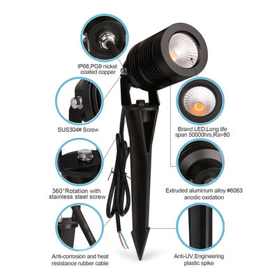 IP66 در فضای باز باغ نقطه نور 10W CREE COB بدن آلومینیومی برای تزئینات باغ در فضای باز