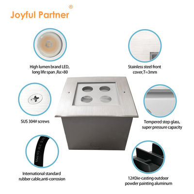 چراغ زیرزمینی مربع 12VDC IP67 4W 8W 125*125MM فولاد ضد زنگ DMX RGBW4in1