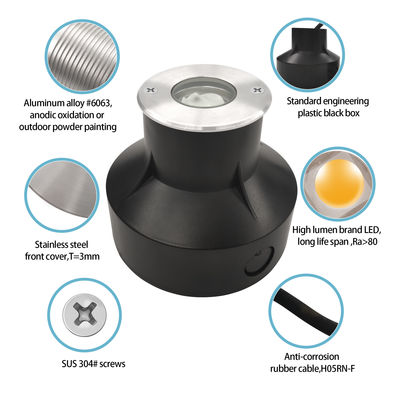 1W 3000k روشنایی زیرزمینی LED سفید گرم IP67 در زمین دفن شده