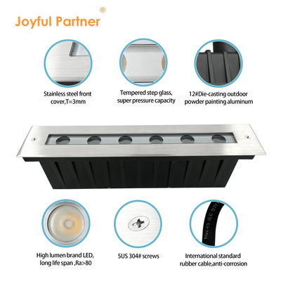 IP67 ضد آب خطی زیرزمینی نور SS پوشش گرم سفید 12W DMX512 پوشش جلو فولاد ضد زنگ