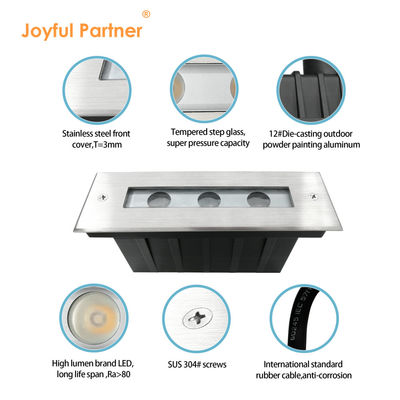 نور LED در زمین DC24V 3W 6W 3000K #316 SS IP67 طول خطی 195MM + شیشه گرم