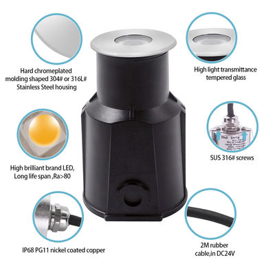 چراغ های زیر آب استخر مینی توکار 1 وات 2 وات LED IP68 3000K تک رنگ 12 ولت/24 ولت DC ولتاژ