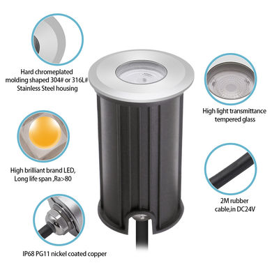 1W IP68 ضد آب چراغ زیر آب 316SS 12V 24V چراغ LED استخر 2700k - 6500k