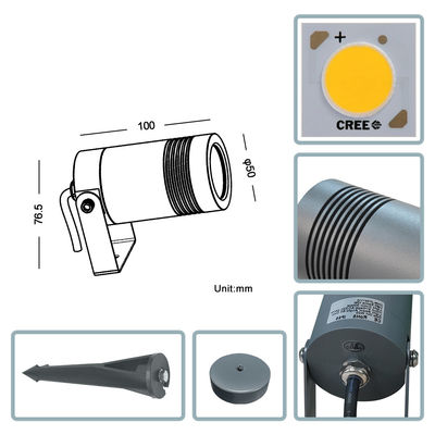 IP65 درب 6W COB نور زمین زاویه تنظیم شده بالا و پایین نور نقطه باغ LED Spike Light