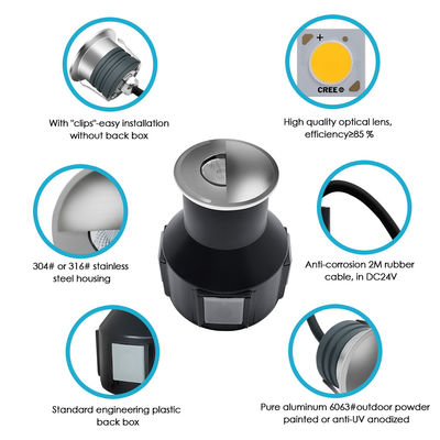 چراغ های زیرزمینی LED 1W 2W DC12/24V IP67 محفظه آلومینیومی پوشش رویی استیل ضد زنگ رزین پر شده