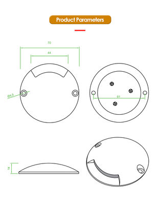 1 وات نور مرحله ای Ultra Thin DIA70MM H14MM DC24V 3000k سفید گرم برای روشنایی بیرونی