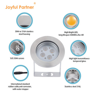 فولاد ضد زنگ LED زیر آب نور IP68 DC12V 24W گرم سفید 3000K برای چشمه