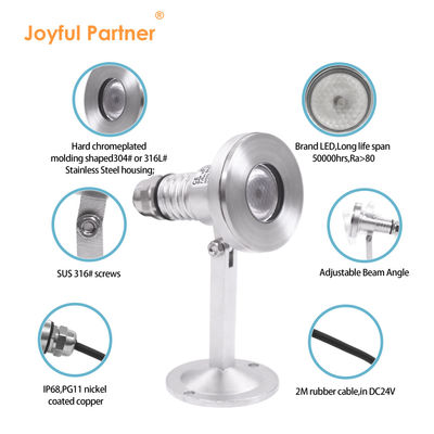 چراغ زیر آب LED ضد آب IK07 1 * 2W LED DC24V DMX RGBW 6W برای چشمه