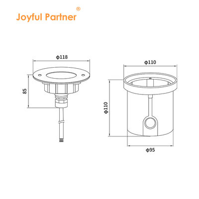 DIA 118mm IP68 304 فولاد ضد زنگ گرم سفید زیر آب چراغ LED 3W DC24v با آستین نصب پلاستیکی