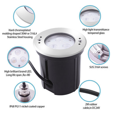DIA 118mm IP68 304 فولاد ضد زنگ گرم سفید زیر آب چراغ LED 3W DC24v با آستین نصب پلاستیکی