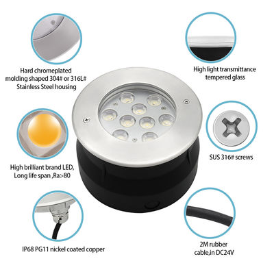 12 ولت 24 ولت لامپ زیر آب 9 ولت 18 ولت RGB تمام رنگی فولاد ضد زنگ IP68 چراغ برای استخر شنا