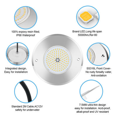 316L فولاد ضد زنگ زیرزمینی لامپ استخر DIA 160mm * 32mm AC12v با کنترل از راه دور
