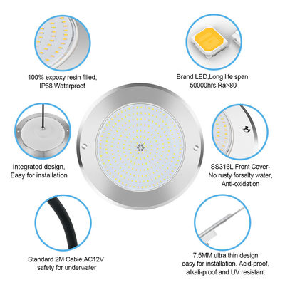 SUS316 پوشش نصب IP68 DC12V 3000K زیر آب LED SPA چراغ استخر