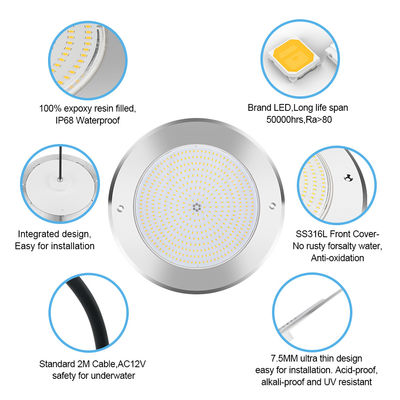 LED PAR56 لامپ استخر 12 ولت فولاد ضدآب SMD 2835 تراشه های 100٪ رزین پر شده