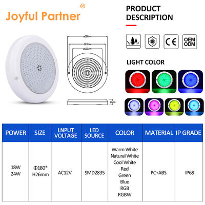 چراغ استخر شنا IP68 رزین اپوکسی پر شده چراغ های آکواریوم RGB AC12V ABS سطح نصب شده