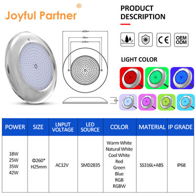 چراغ استخر شنا 18 وات 35 وات رزین پر AC12V SS316L + ABS DIA280mm برای استخر شنا بتن