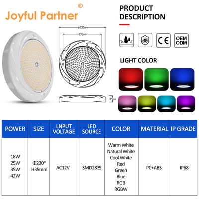 35W چراغ LED استخر شنا برای استخر بتنی SPA 230 * 35mm مواد ABS AC12V RGB RGBW