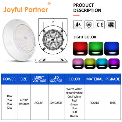 رزین اپوکسی پر شده زیر آب استخر نور دیوار نصب ABS خانه IP68 AC12V 18W Dia 260mm