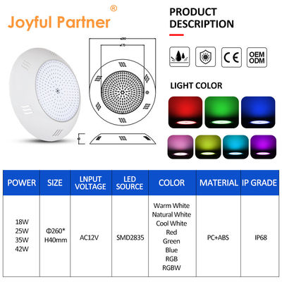 دیوار نصب IP68 زیر آب نور چندرنگ کنترل از راه دور شنا LED استخر نور ABS خانه