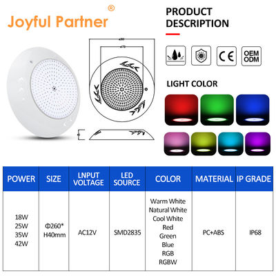 IP68 ضد آب RGB چراغ های استخر SMD 2835 25W سفید گرم برای تزئینات چشم انداز