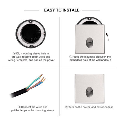 چراغ دیواری هوشمند LED IP65 آلومینیوم شکل مربع بدن DC 24v 1w 2w 3w چراغ پله LED برای راهرو