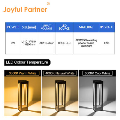 چراغ های بالارد باغ CREE LED 8W با قدرت پوشش آلومینیوم ارتفاع 600mm AC 110-285V یک رنگ ضد گرد و غبار