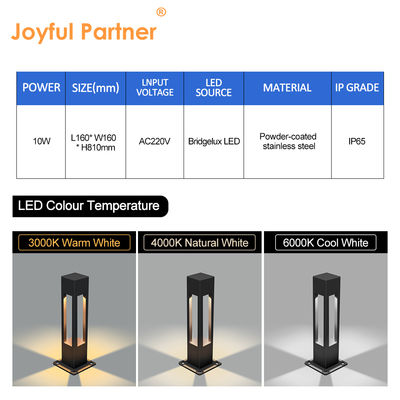 سفارشی کردن لامپ های ضد آب در فضای باز 160*160*800MM Bridgelux LED 3000K 10w گرم سفید Ra 80