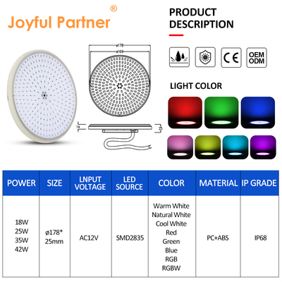 IP68 ضد آب RGB / RGBW تغییر رنگ استخر چراغ های تخت با رزین پر شده استخر شنا نور زیر آب