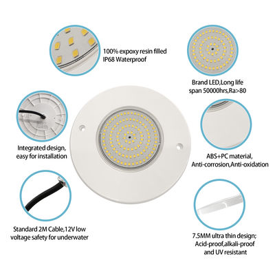 بازتاب دهنده نور استخر پر از رزین 160mm DC12V 10W کاملا پلاستیکی SMD2835 108pcs رنگ RGBW ولتاژ ثابت