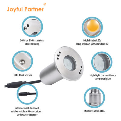 LED Mini Waterproof Recessed Marker 1W 12V DC 8° زاویه باریک پرتو IP68 روشنایی بیرونی