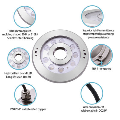 فولاد ضد زنگ زیر آب چراغ فواره LED IP68 DC24V گواهینامه CE