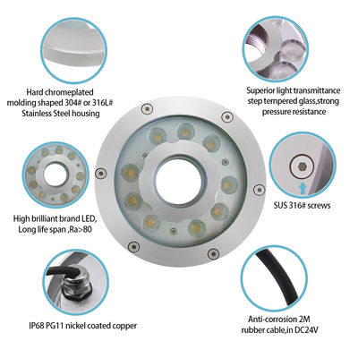 DC24V ضد آب RGB LED حلقه رنگارنگ لامپ نوزل زیر آب فواره نور 9W & 27W IP68 رتبه بندی