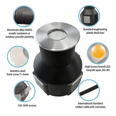 LED زیرزمینی Uplight ضد آب 3000K DIA55MM نوع 24V DC IP67 با شیشه ی یخ زده