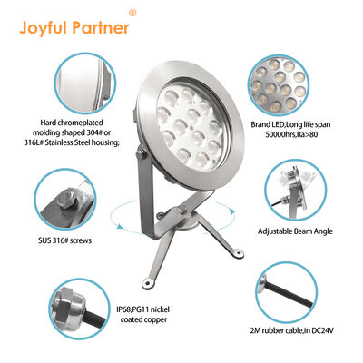 چراغ زیر آب LED CE ROHS گواهینامه DC24V IP68 عرضه کارخانه 12X1W LED تک رنگ DC 24V ولتاژ پایین