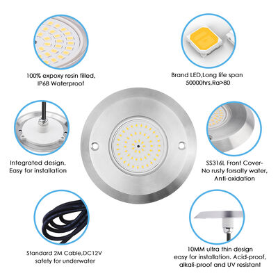 6W Ultra Slim Underwater PAR56 لامپ استخر SMD LED 2835 ضد آب 110x34MM DC12V/AC12V