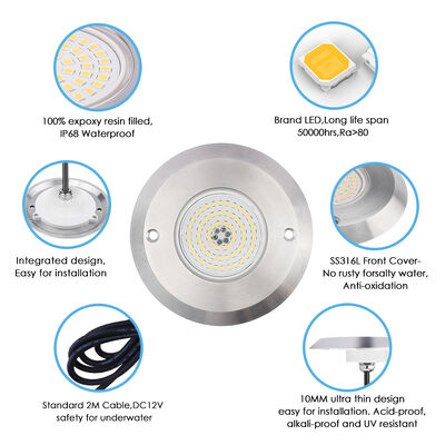 چراغ های استخر LED DC12V 42W 10MM ضخامت یکپارچه SMD 2835 رنگ RGB تغییر رزین پر از مواد فولاد ضد زنگ