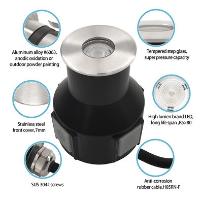 چراغ های زیرزمینی دفن شده در خارج از منزل DC24V راننده داخلی DIA55MM 3W 3000K IP67 برای استفاده از مسیر باغ