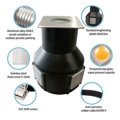 چراغ‌های دفنی LED 3 وات RGB 3 در 1 ولتاژ DC24V زاویه پرتو 60 درجه بدنه آلومینیومی ضد آب