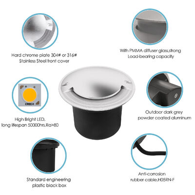 روشنایی روگذر فولاد ضد زنگ جلو 8 وات CREE COB LED تک رنگ 3000K DIA172MM برای پارکینگ