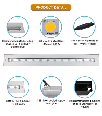 12W Led Underwater Linear Light Stainless Steel 628MM RGB DMX512 Dimming DC24V