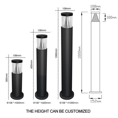 چراغ پایه LED ولتاژ AC220V DC24V شکل استوانه‌ای LED بریجلاکس 3000K قطر 108 میلی‌متر آلومینیوم ممتاز برای مسیر چمن