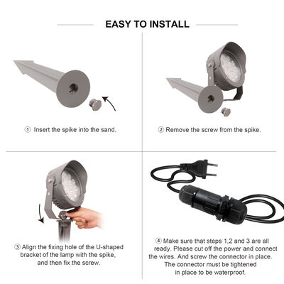 چراغ نقطه‌ای باغی LED 12 وات 24 وات 36 وات با درایور داخلی DMX512 ولتاژ DC24V RGB3in1 بدنه لامپ آلومینیومی مشکی، محفظه آلومینیومی برای نورپردازی درخت